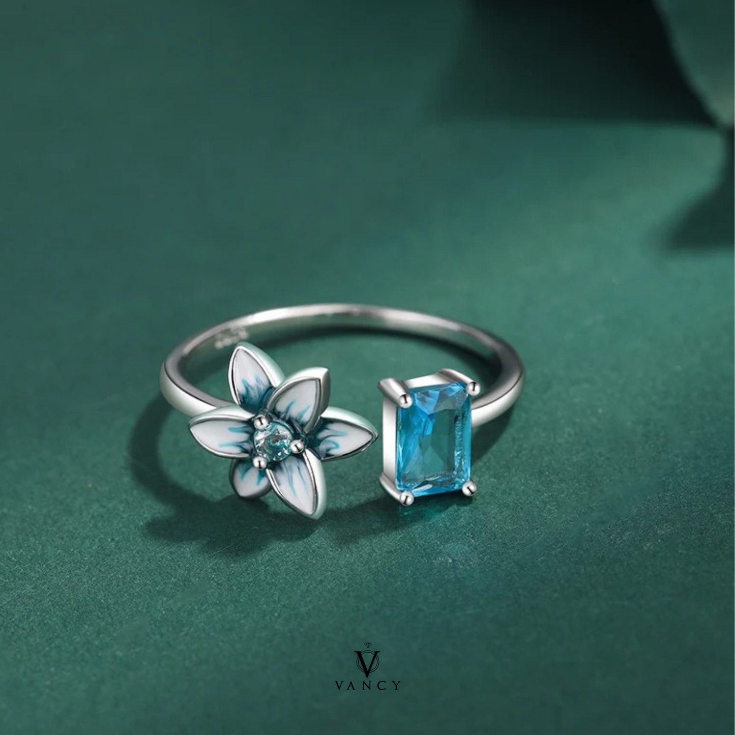 Flor Zafiro Azul Anillo de promesa 925