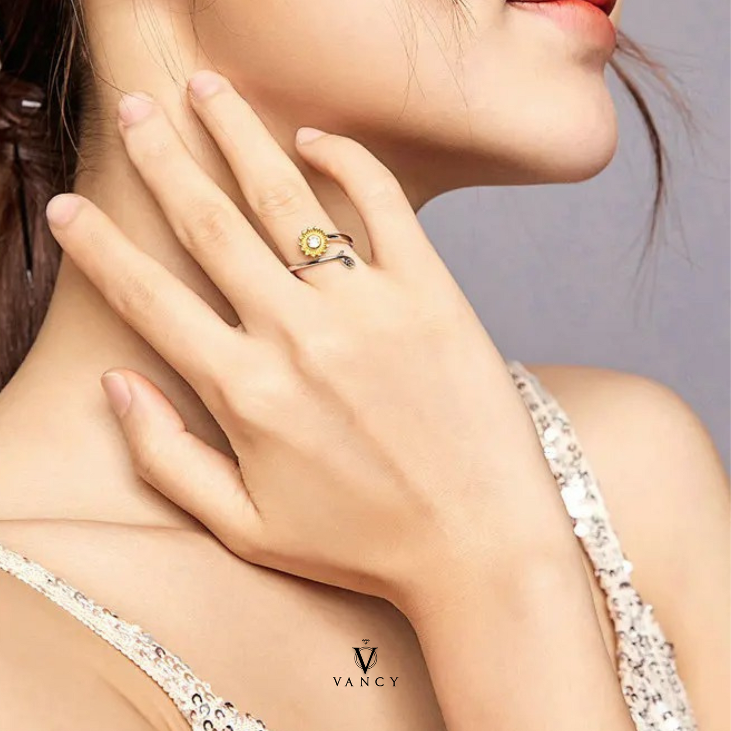 Girasol Anillo de Plata 925