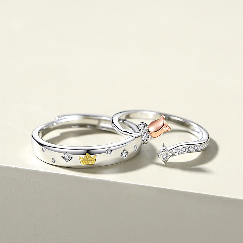Little Prince And Roses Sterling Silver Couple's Ring